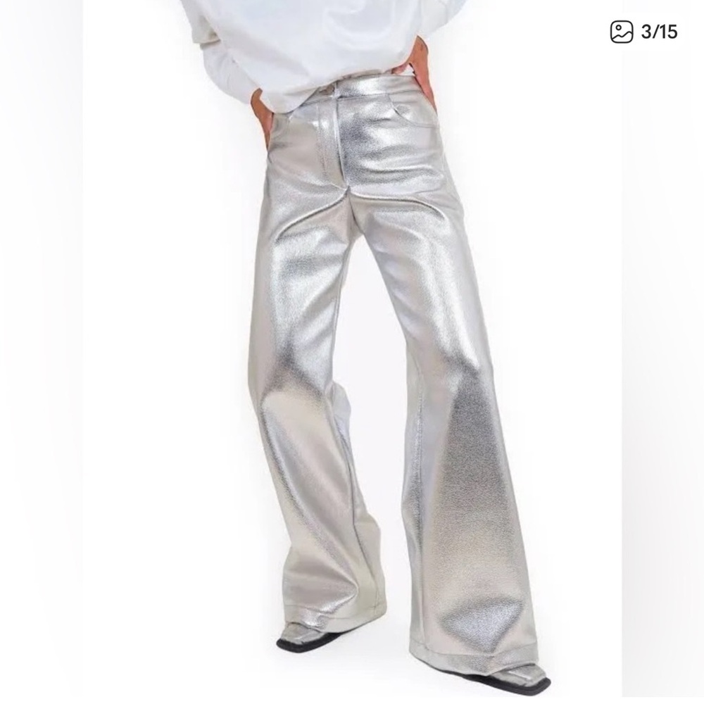 Silver Wide-Leg Women's Pants